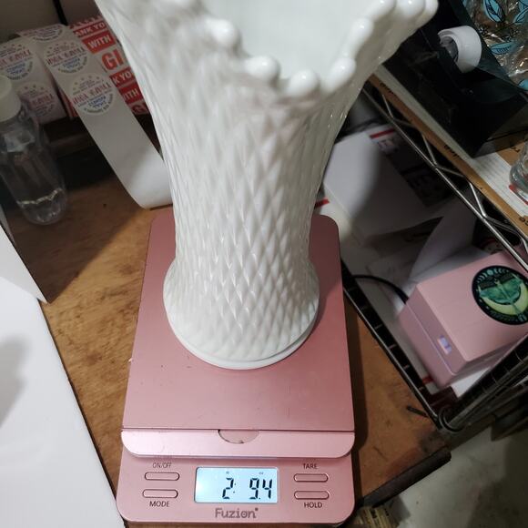 Westmoreland White Milk Glass Vintage Diamond Quilted Ruffled 12" Swung Vase - Picture 13 of 13